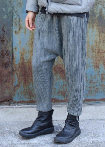 French elastic waist pants oversize gray pattern  Jeans - SooLinen