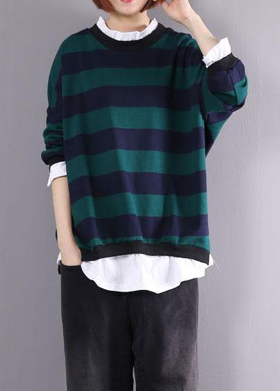 French false two pieces cotton box top Sewing green blouses autumn - SooLinen