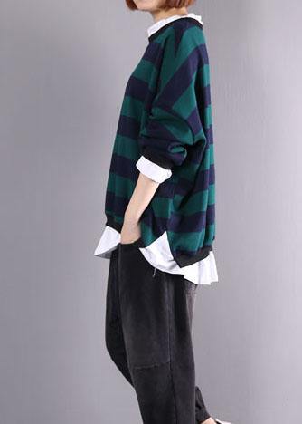 French false two pieces cotton box top Sewing green blouses autumn - SooLinen