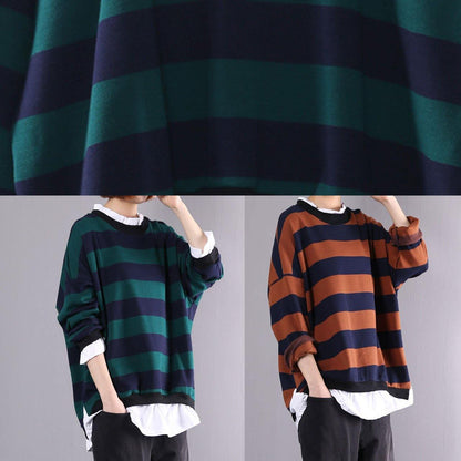 French false two pieces cotton box top Sewing green blouses autumn - SooLinen