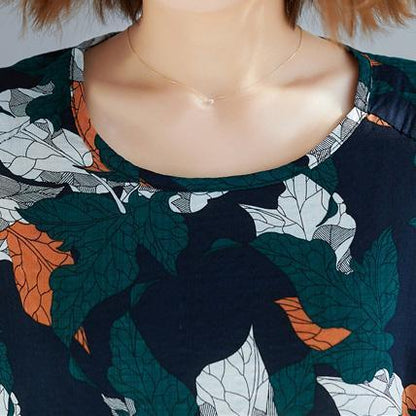 French floral cotton linen tops women blouses Fitted Wardrobes o neck Cinched Art top