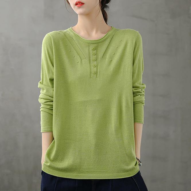 French green blouses for women o neck long sleeve short fall blouse - SooLinen