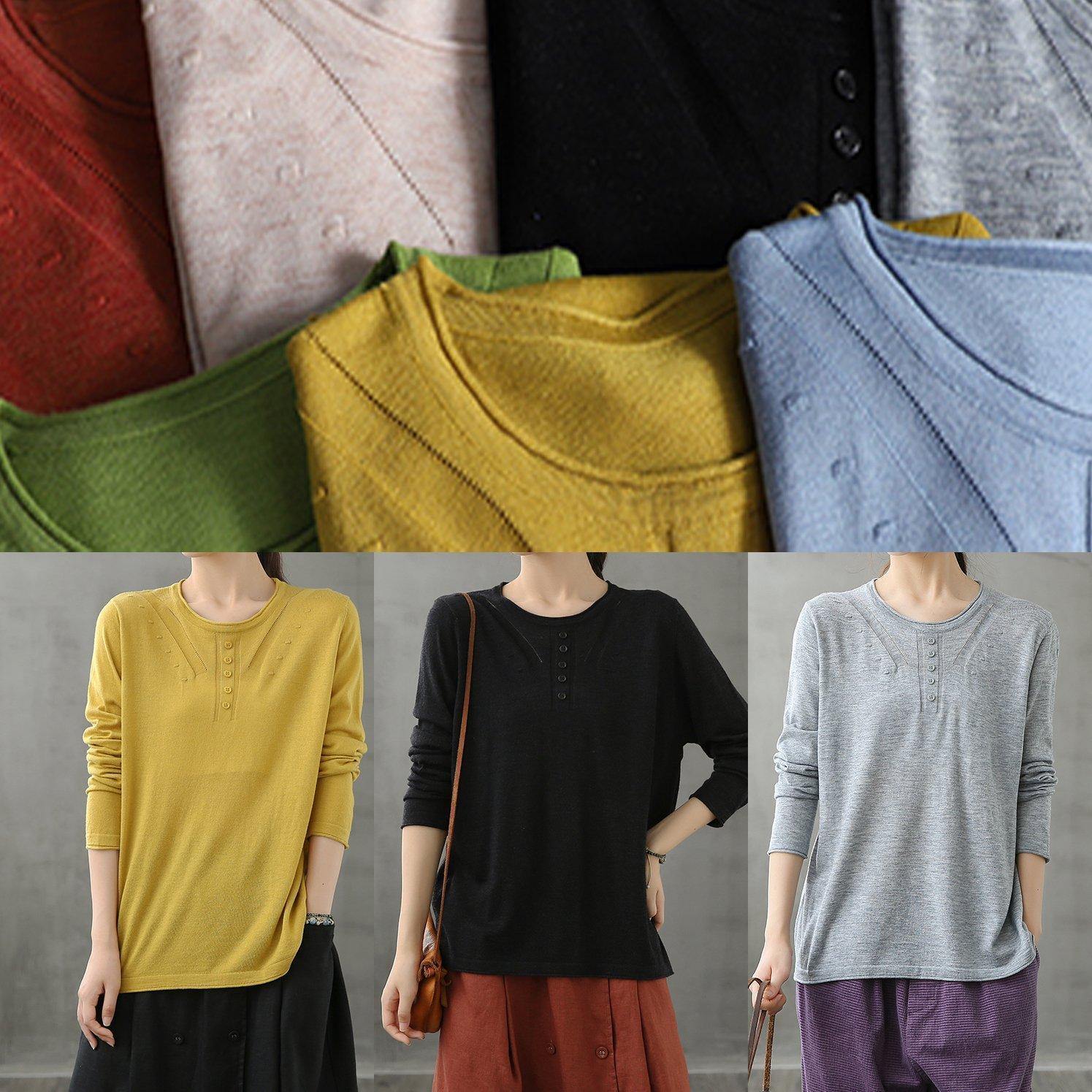 French green blouses for women o neck long sleeve short fall blouse - SooLinen