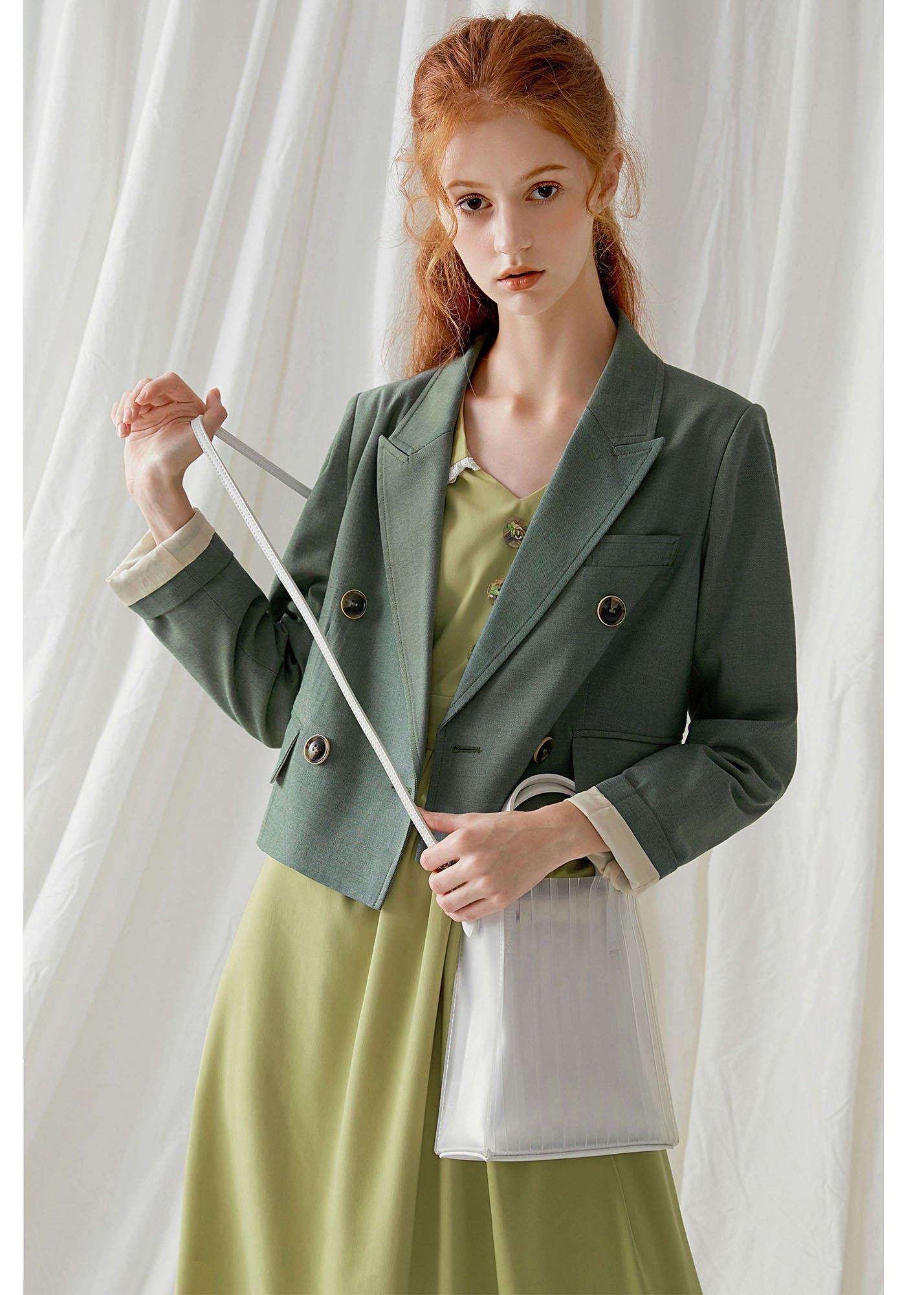 French green cotton crane double breast Dresses fall blouses coat - SooLinen
