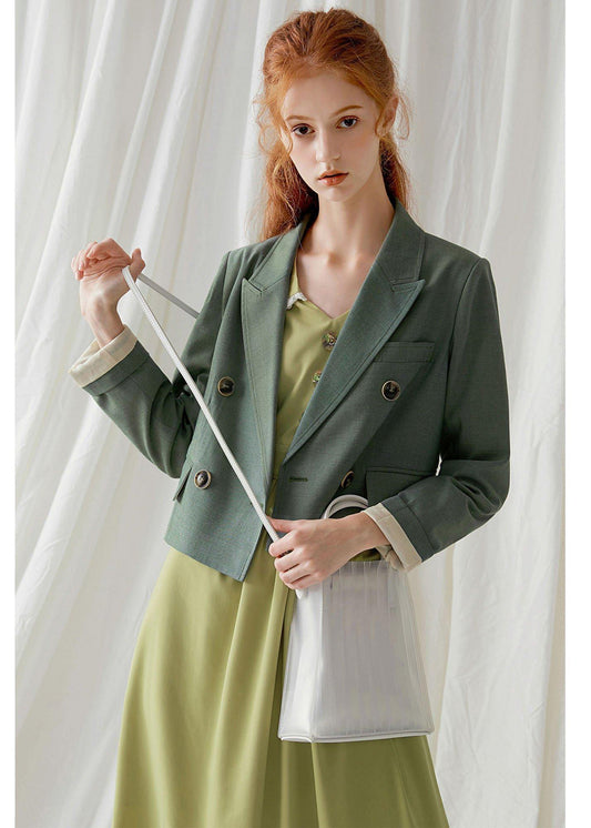 French green cotton crane double breast Dresses fall blouses coat - SooLinen