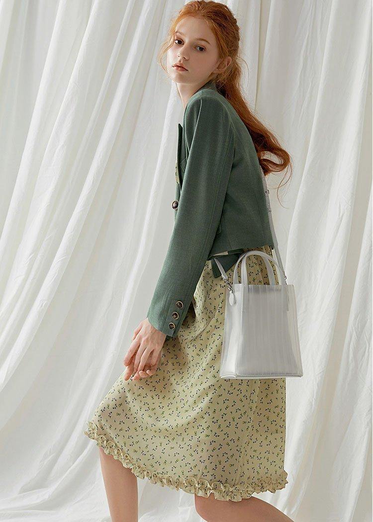 French green cotton crane double breast Dresses fall blouses coat - SooLinen