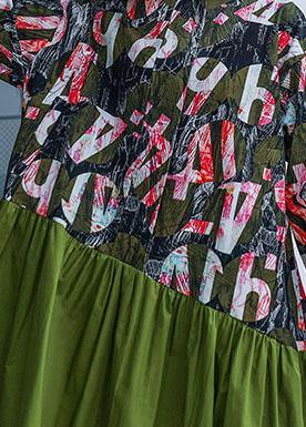 French green patchwork Cotton quilting dresses prints Plus Size fall Dress - SooLinen