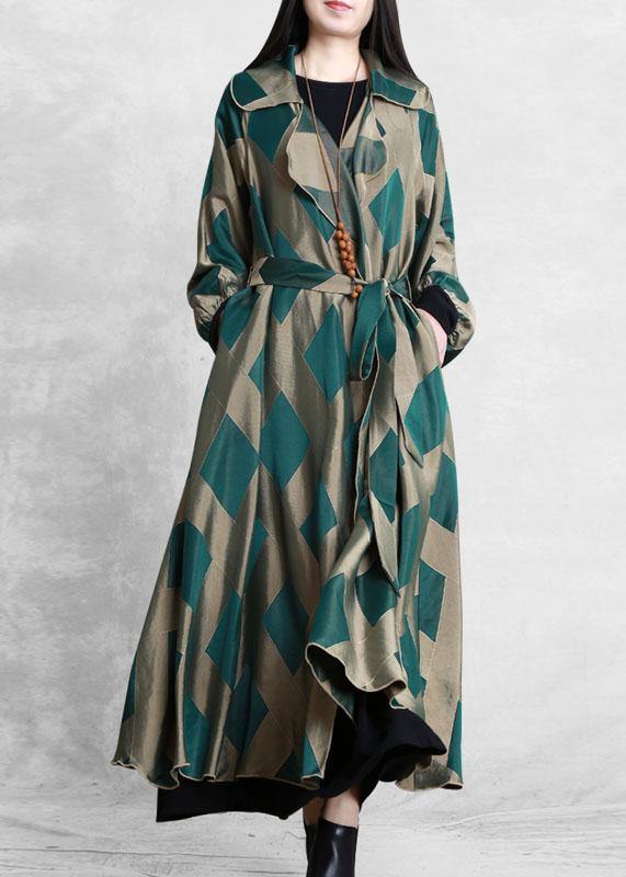 French green plaid fine clothes For Women Work Outfits Notched tie waist coat - SooLinen