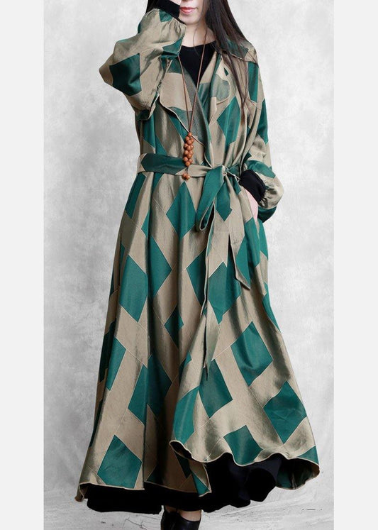 French green plaid fine clothes For Women Work Outfits Notched tie waist coat - SooLinen