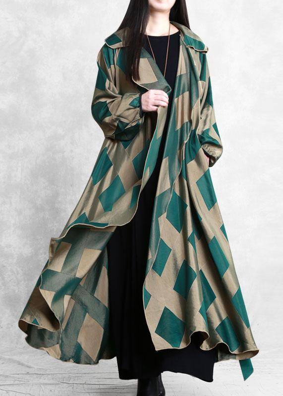 French green plaid fine clothes For Women Work Outfits Notched tie waist coat - SooLinen