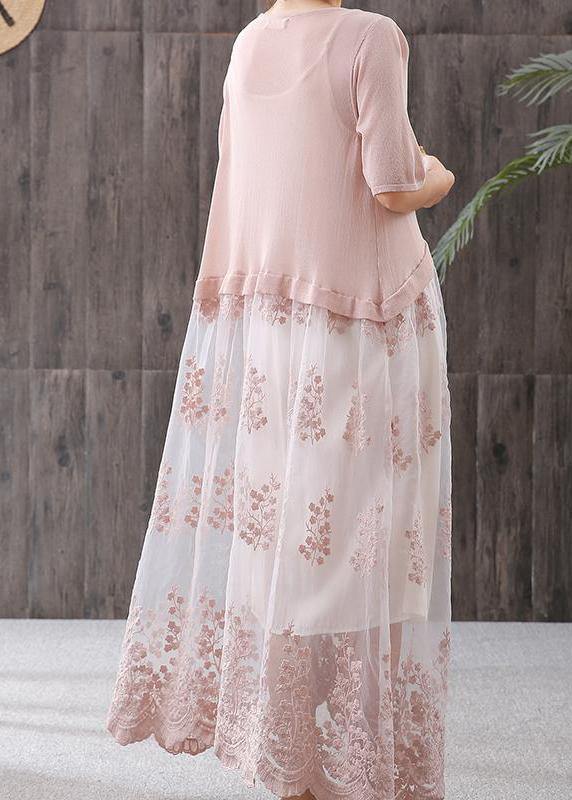 French linen Long Shirts Omychic Literary Embroidery Splicing Long Knitted Coat - SooLinen