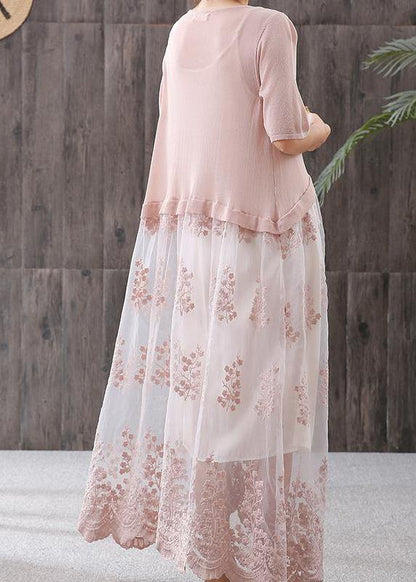 French linen Long Shirts Omychic Literary Embroidery Splicing Long Knitted Coat - SooLinen