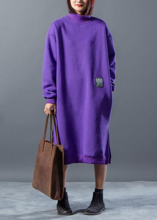 Französische Leinen-Steppkleider Omychic Letter Character Print Split Winterkleid