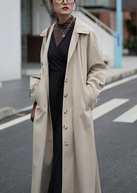 French nude Plus Size crane coats Fashion Ideas Notched pockets coats - SooLinen
