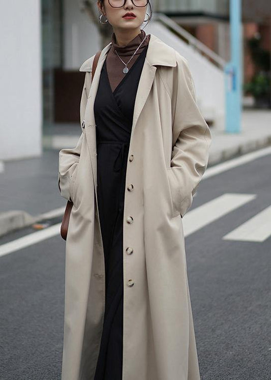 French nude Plus Size crane coats Fashion Ideas Notched pockets coats - SooLinen
