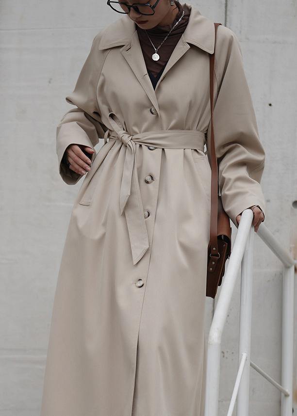 French nude Plus Size crane coats Fashion Ideas Notched pockets coats - SooLinen