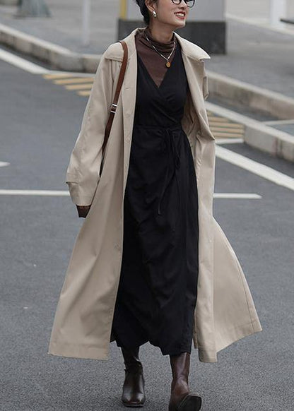 French nude Plus Size crane coats Fashion Ideas Notched pockets coats - SooLinen