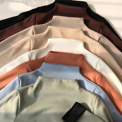 French nude cotton tunic top high neck Dresses thick shirts - SooLinen