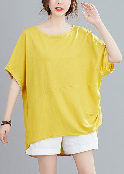 French o neck Batwing Sleeve women blouses Neckline yellow blouse - SooLinen