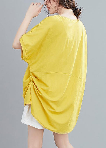 French o neck Batwing Sleeve women blouses Neckline yellow blouse - SooLinen