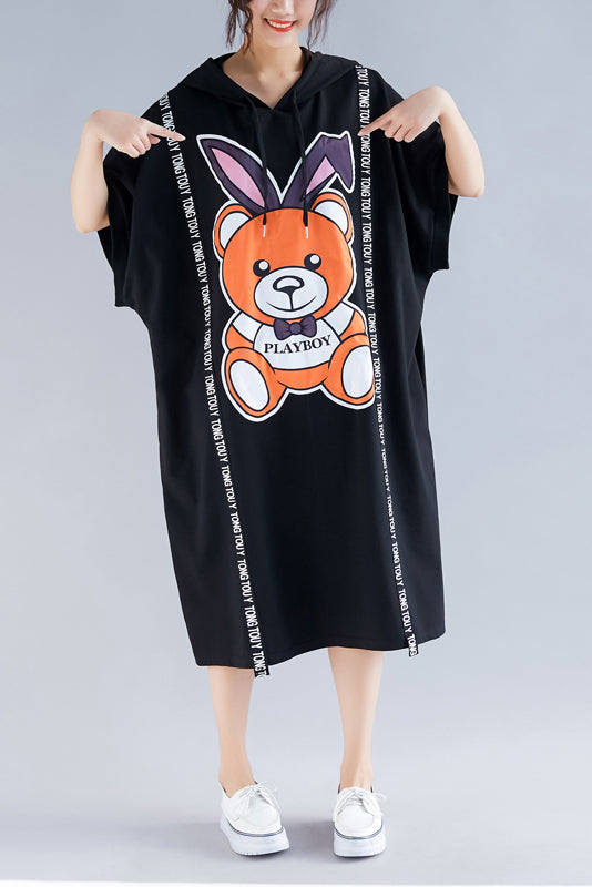 Französischer Rundhalsausschnitt Halbarm Baumwolle Quiltkleidung Indisches Design schwarzer Druck Maxikleid Sommer