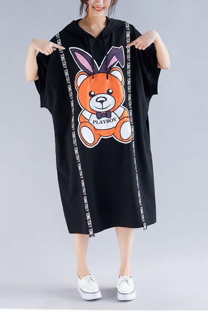 Französischer Rundhalsausschnitt Halbarm Baumwolle Quiltkleidung Indisches Design schwarzer Druck Maxikleid Sommer