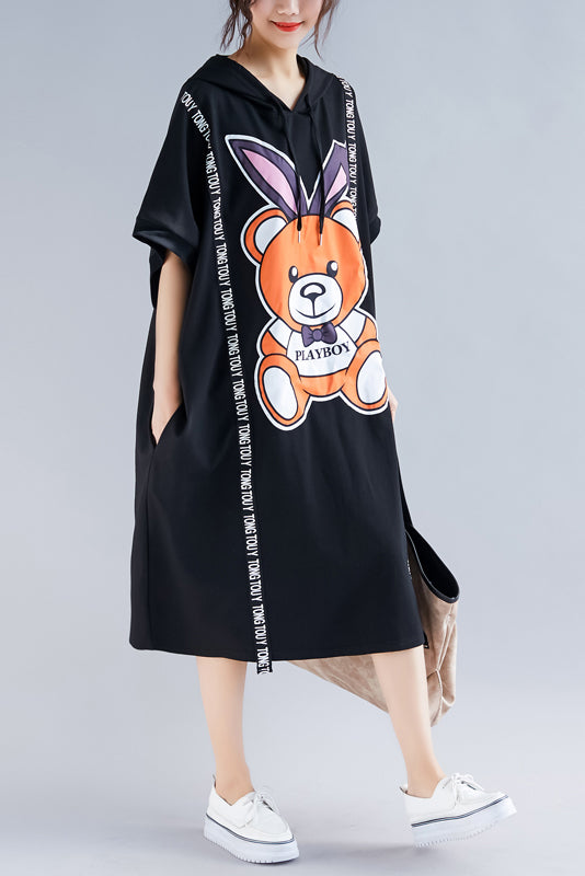 Französischer Rundhalsausschnitt Halbarm Baumwolle Quiltkleidung Indisches Design schwarzer Druck Maxikleid Sommer