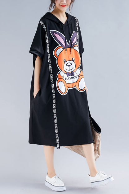 Französischer Rundhalsausschnitt Halbarm Baumwolle Quiltkleidung Indisches Design schwarzer Druck Maxikleid Sommer