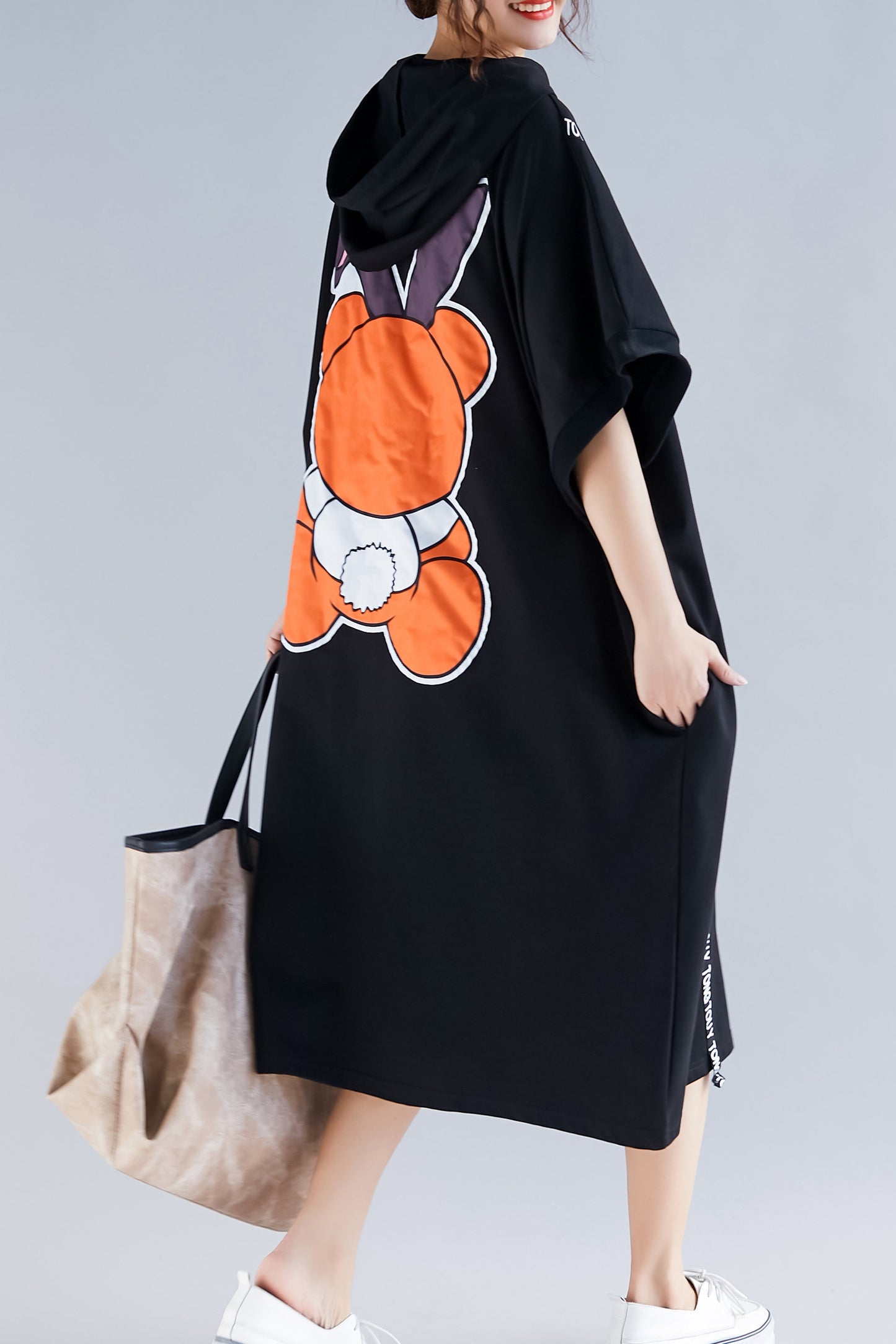 Französischer Rundhalsausschnitt Halbarm Baumwolle Quiltkleidung Indisches Design schwarzer Druck Maxikleid Sommer