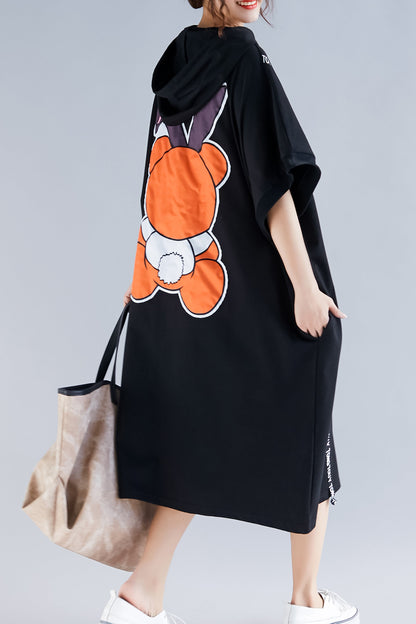 Französischer Rundhalsausschnitt Halbarm Baumwolle Quiltkleidung Indisches Design schwarzer Druck Maxikleid Sommer