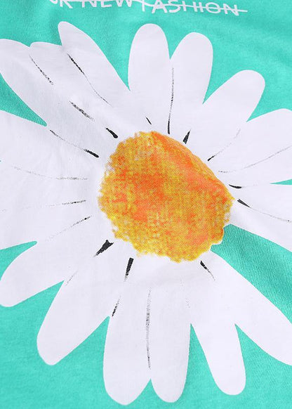 French o neck asymmetric cotton blouses for women green daisy blouses - SooLinen