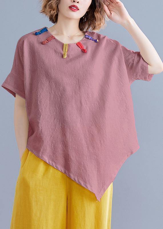 French o neck asymmetric linen cotton tunic top brown cotton top summer - SooLinen