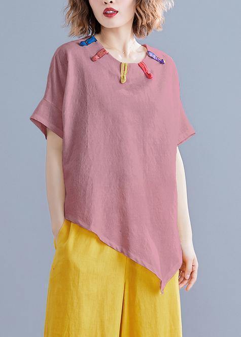 French o neck asymmetric linen cotton tunic top brown cotton top summer - SooLinen