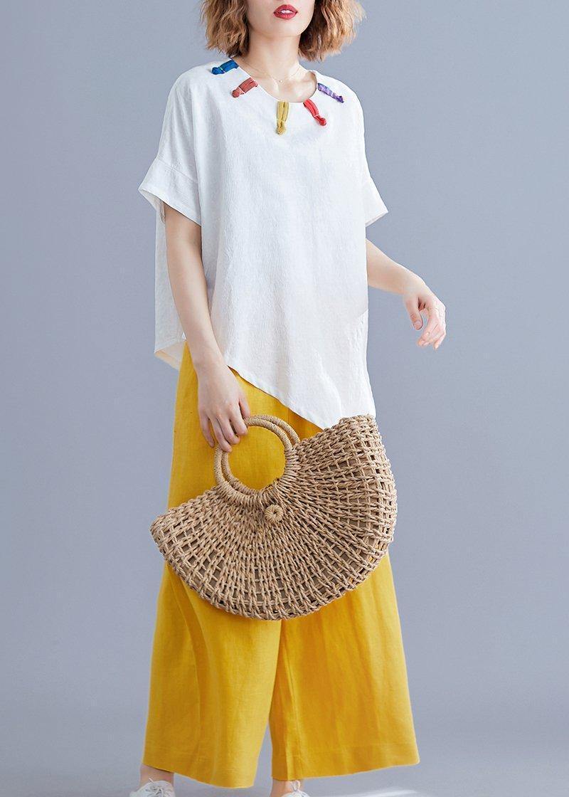 French o neck asymmetric linen cotton tunic top brown cotton top summer - SooLinen