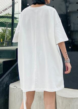 French o neck cotton Blouse Sleeve white print tops - SooLinen