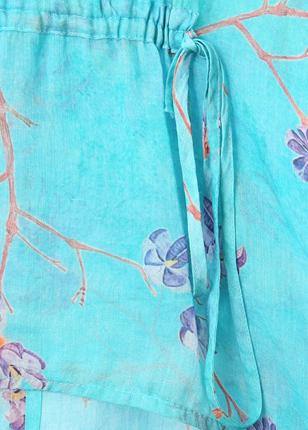 French o neck drawstring linen clothes Fabrics green print shirts - SooLinen