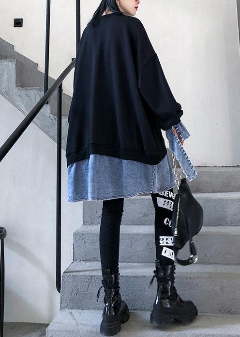 French o neck false two pieces box top Photography black shirt - SooLinen