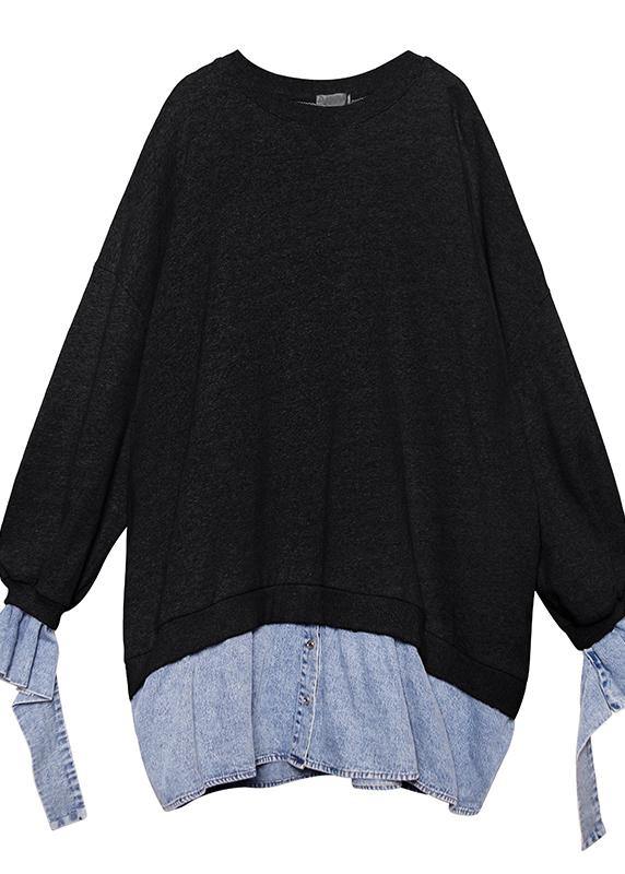 French o neck false two pieces box top Photography black shirt - SooLinen