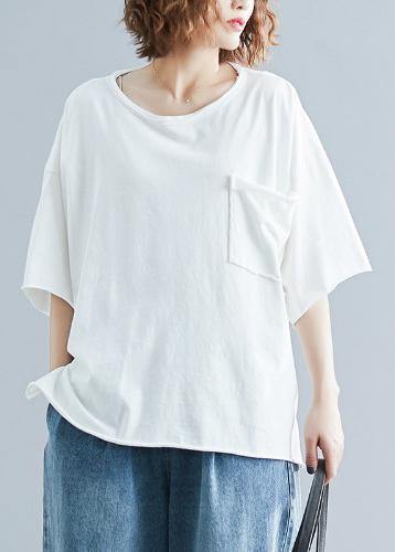 French o neck half sleeve cotton summer clothes For Women white tops - SooLinen