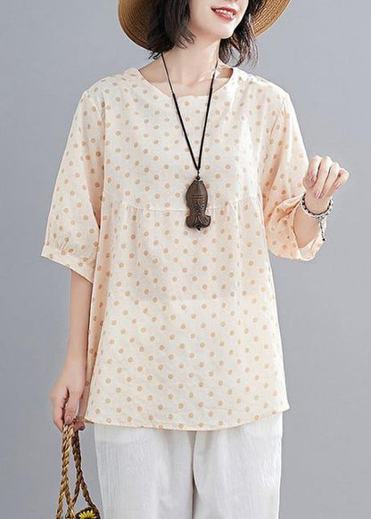 French o neck lantern sleeve Cotton summer quilting top Wardrobes yellow dotted tops - SooLinen