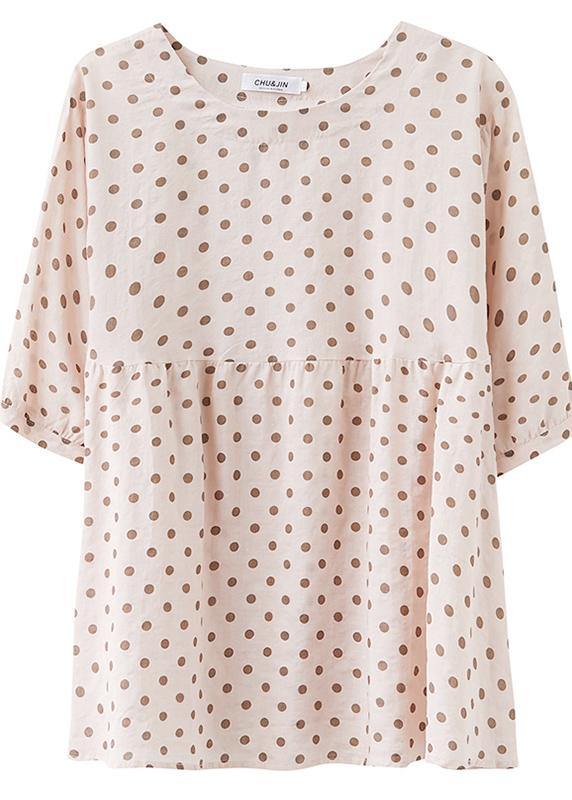 French o neck lantern sleeve Cotton summer quilting top Wardrobes yellow dotted tops - SooLinen