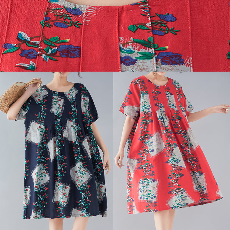 Französische Leinenkleidung mit Rundhalsausschnitt, Arbeitsoutfits aus dem 18. Jahrhundert, dunkelblauer Aufdruck, Alltagskleider, Sommer