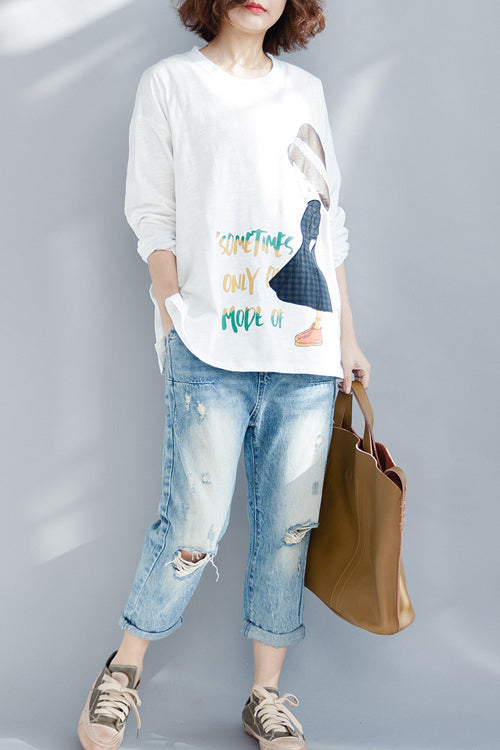 Französisch o neck langarm baumwolle kleidung Bio-Stoffe weiße bluse frühling