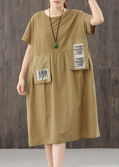 French o neck patchwork clothes Outfits light yellow Dresses - SooLinen