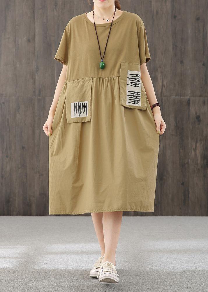 French o neck patchwork clothes Outfits light yellow Dresses - SooLinen