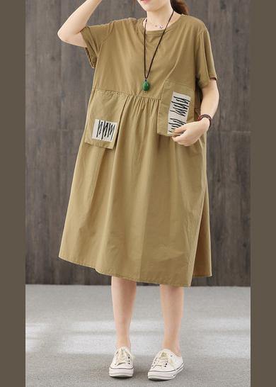 French o neck patchwork clothes Outfits light yellow Dresses - SooLinen