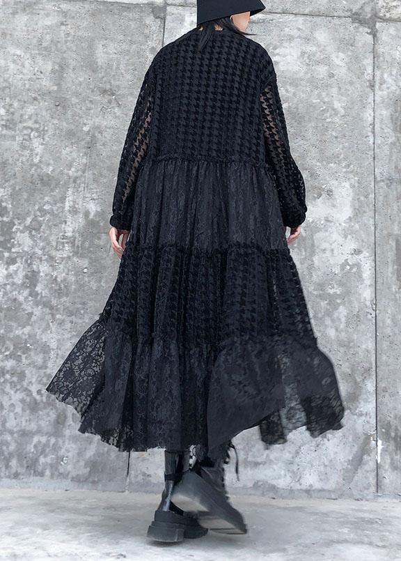 French o neck patchwork lace clothes Women Photography black long Dresses - SooLinen