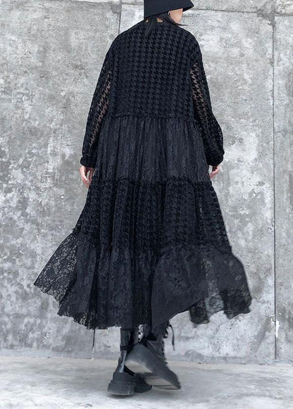 French o neck patchwork lace clothes Women Photography black long Dresses - SooLinen