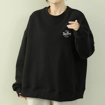 French o neck thick clothes For Women black Letter top - SooLinen