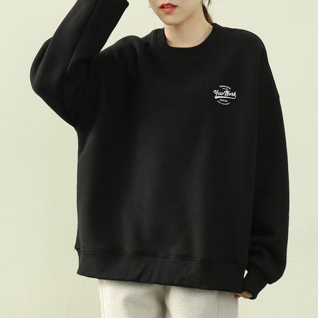 French o neck thick clothes For Women black Letter top - SooLinen